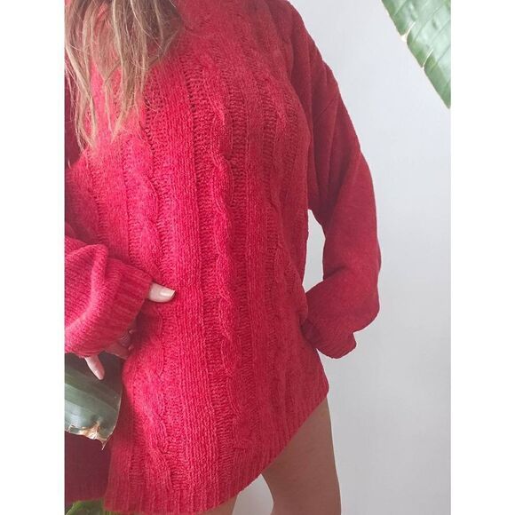 Red Christmas 90s Vintage Sweater Dress Mini Oversized Sexy Soft  - Picture 3 of 5
